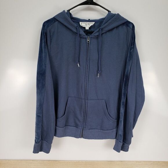 HIPPIE ROSE Jr's BLUE VELVET-STRIPE ZIP-UP HOODIE - Picture 2 of 8